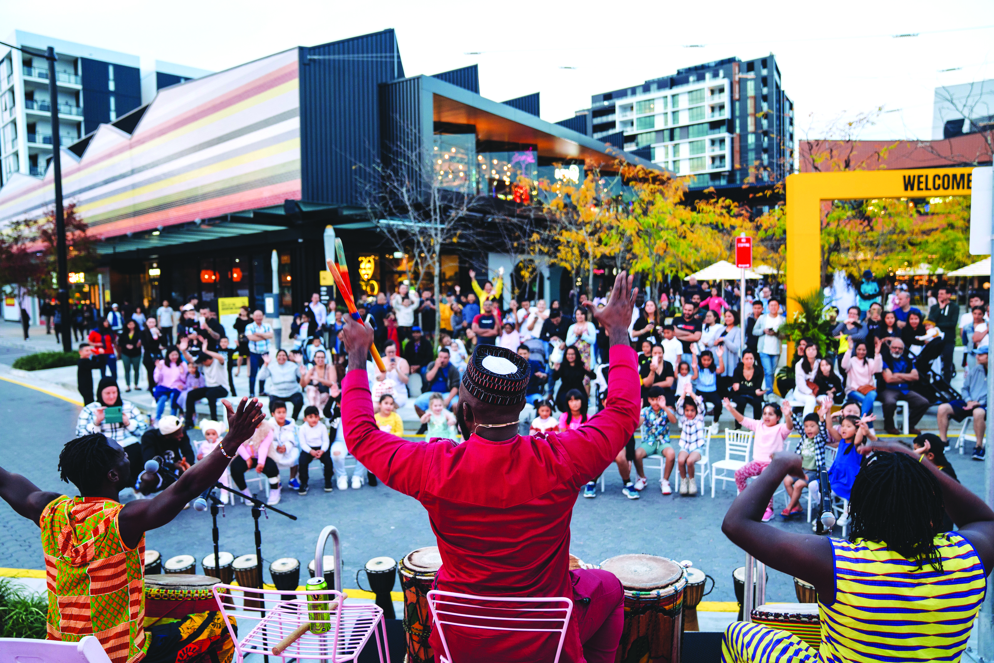 The Ed.Square Town Centre mixed-use development in Sydney, Australia, has large community spaces supporting a variety of leisure and cultural activities.