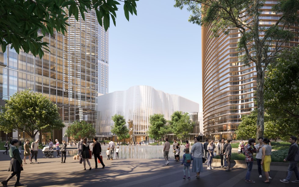 Artist Impression of the Civic Plaza at One Bangkok looking towards The Forum