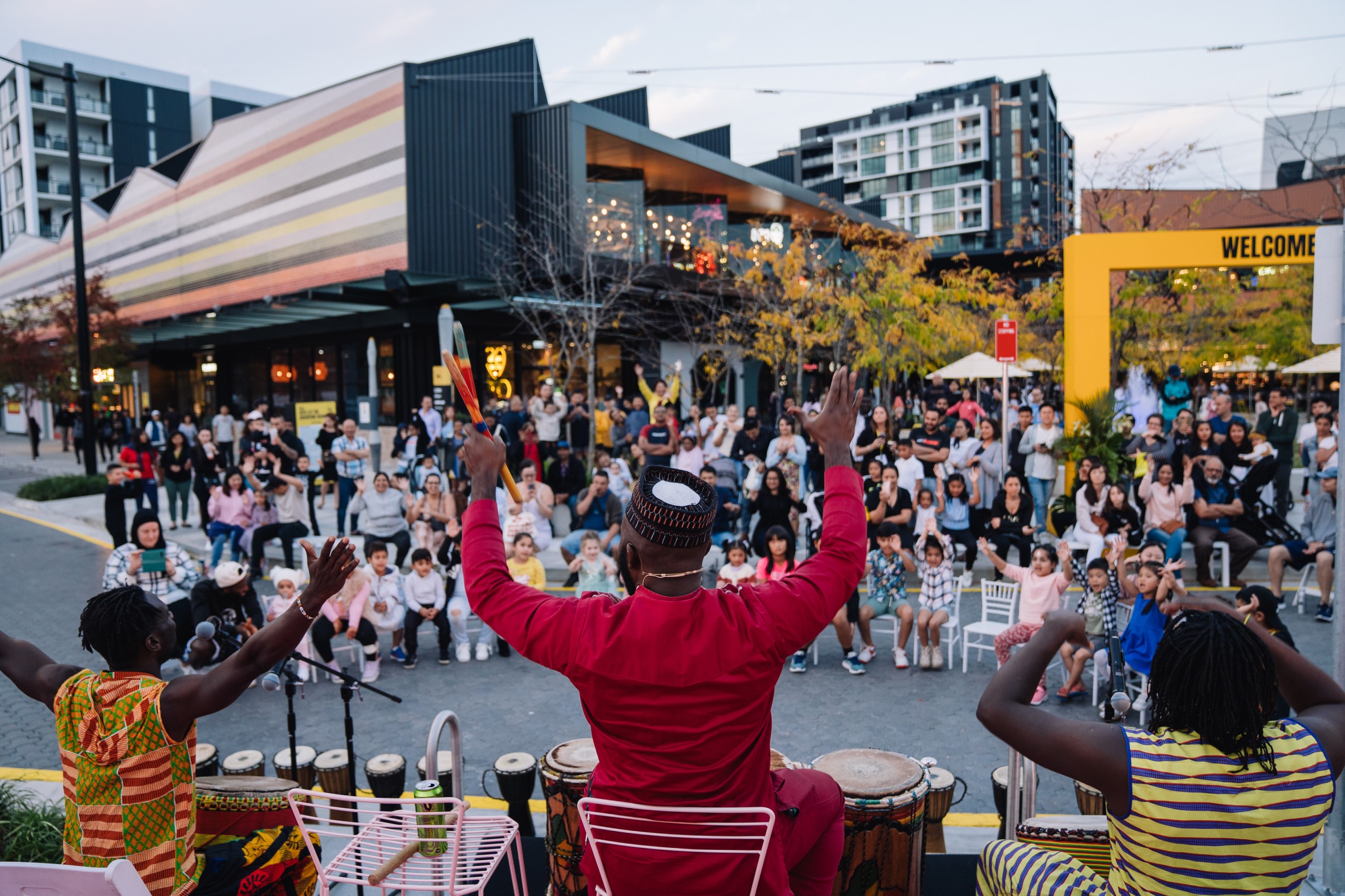 The large community spaces at mixed-use development Ed.Square Town Centre in Sydney, Australia supports a variety of leisure and cultural activities.