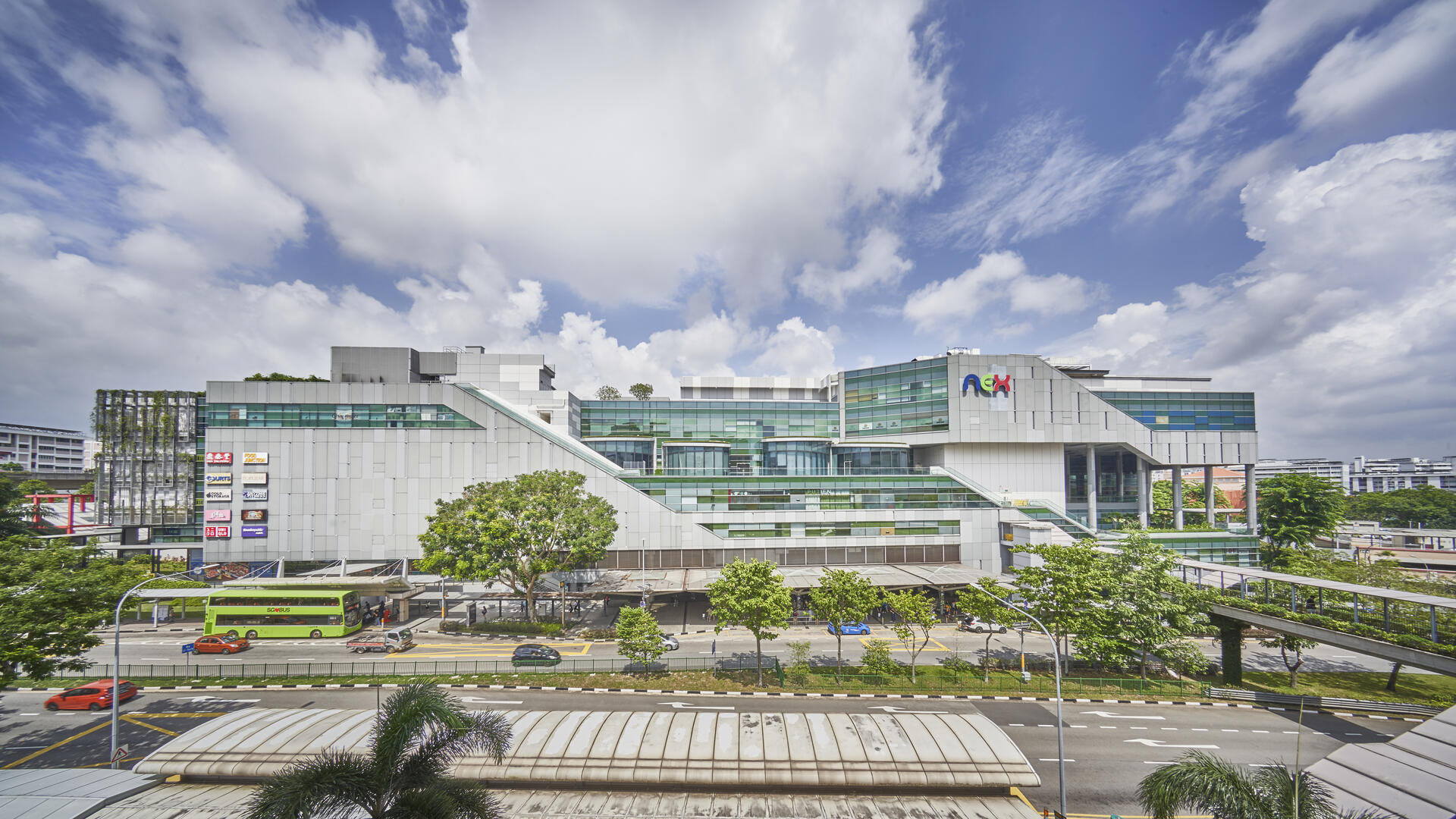 Exterior of NEX, the largest suburban retail mall in Northeast Singapore