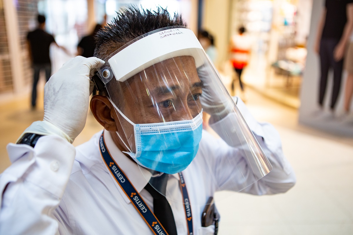 Face shields provide both staff and tenants an added layer of protection on top of face masks.
