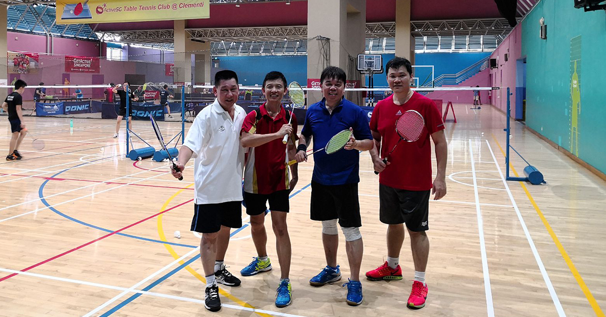 Jeffrey (third from left) and his close knit friends enjoying a game of badminton over the weekend