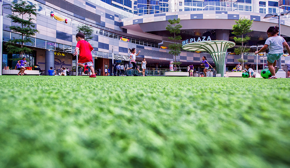 The Plaza at Waterway Point provides a green space for communal events.