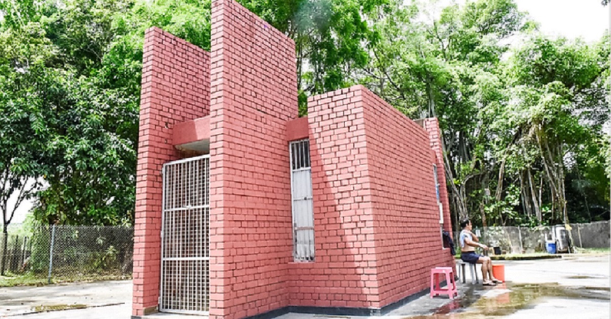 This red building houses the well from which the spring water flows.