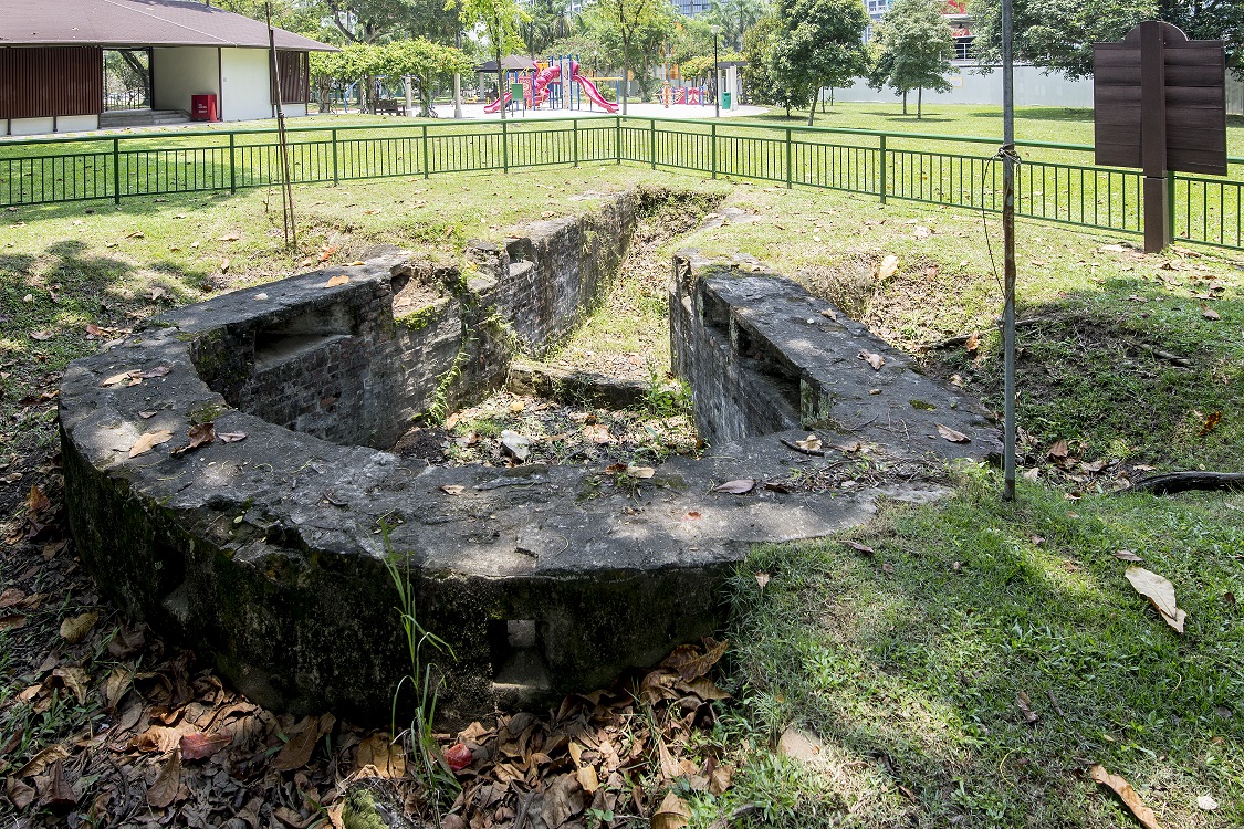 An excavated portion of Fort Tanjong Katong at Katong Park.