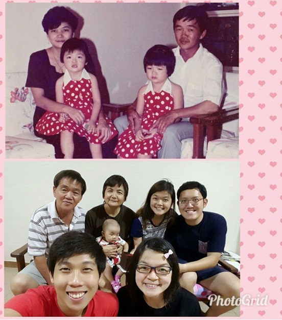 Fu Pei Fang: "Fond memories in our Yishun home, from 4pax to now 6plus 1! Same place, same sofa and Northpoint located just opposite our house. So near, so convenient!"