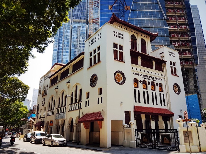 Telok Ayer Chinese Methodist Church is also the first church building in Singapore to house its sanctuary on the second storey.