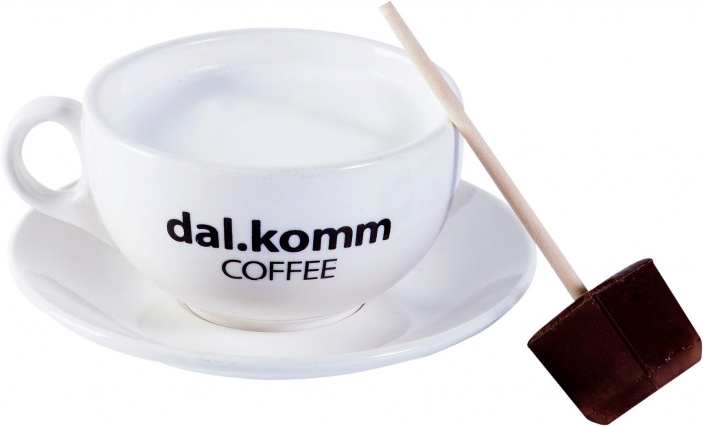 The ‘Hot Choco Cube’ is a dark chocolate cube to be stirred and melted in a cup of warm milk.