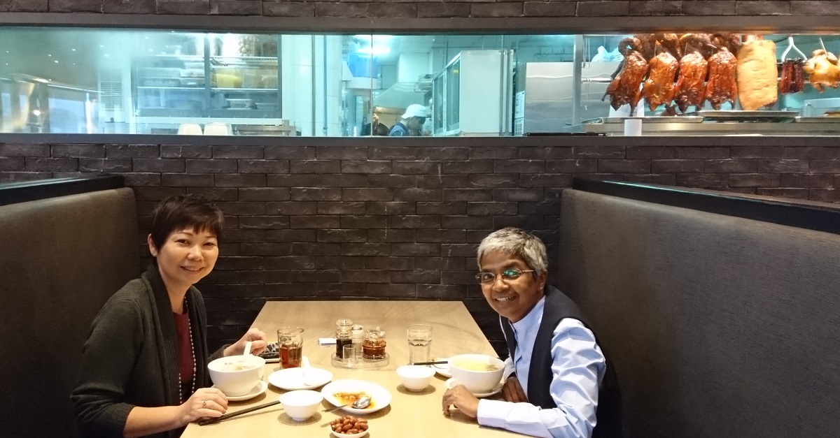 Elsie (left), having lunch at Crystal Jade, one of her go-to places for “comfort” food.