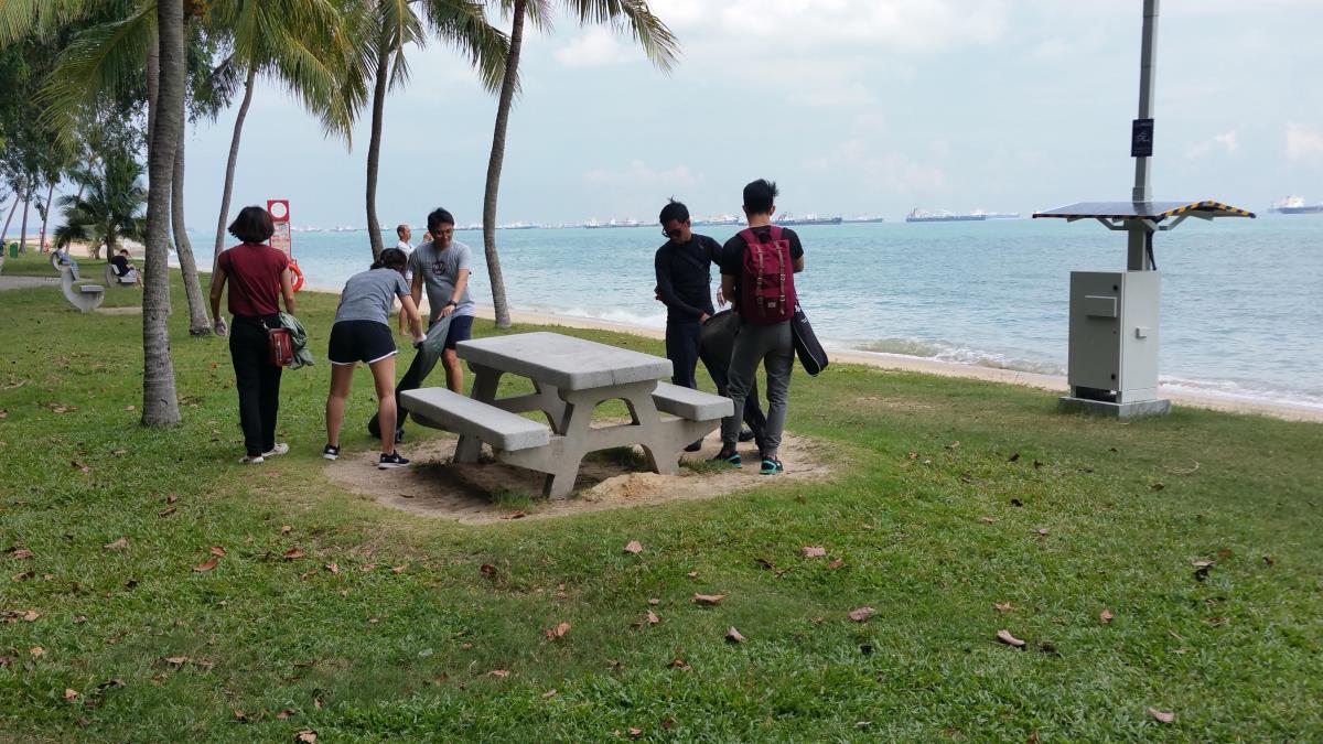 The crew split into groups of five and combed the beach and park together for litter and trash.