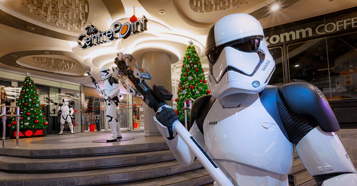 Imperial stormtroopers guarding the entrance to The Centrepoint.