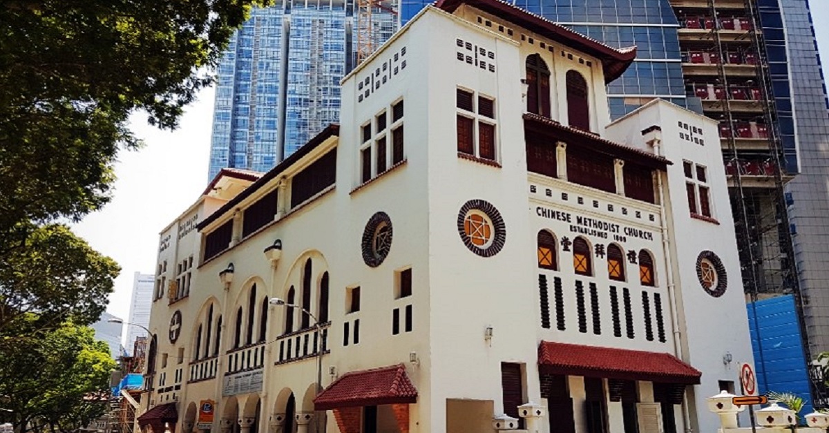 Telok Ayer Chinese Methodist Church is also the first church building in Singapore to house its sanctuary on the second storey.