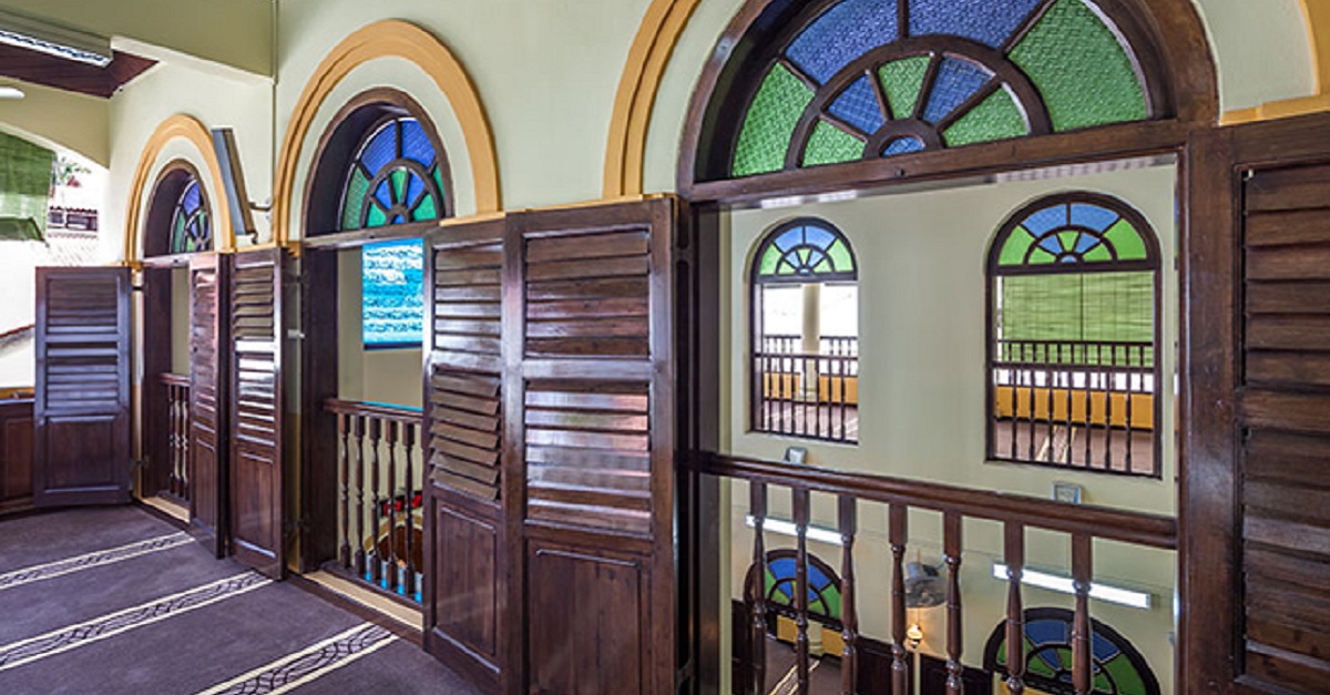 French louvred windows in the prayer hall of Al-Abrar Mosque. (Source: roots.sg)